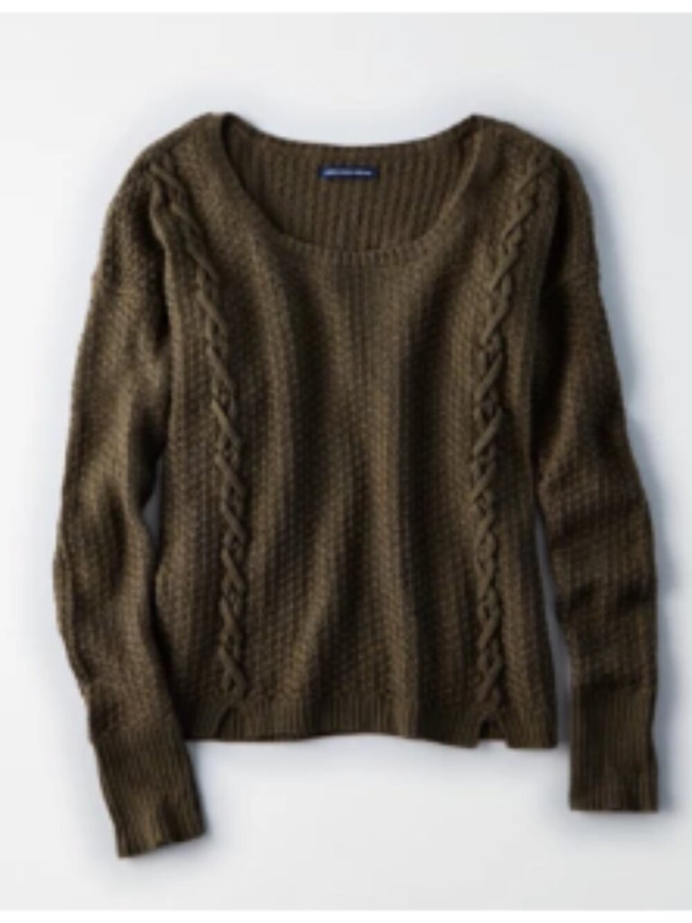 American Eagle Sweater Knit Pullover XS Soft Cross Stitch Crew Olive Green Army